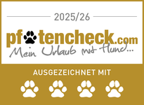 pfotencheck.com Logo mit Pfoten-Symbol und Slogan Mein Urlaub mit Hund...