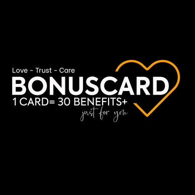 Large BONUSCARD logo with orange heart outline